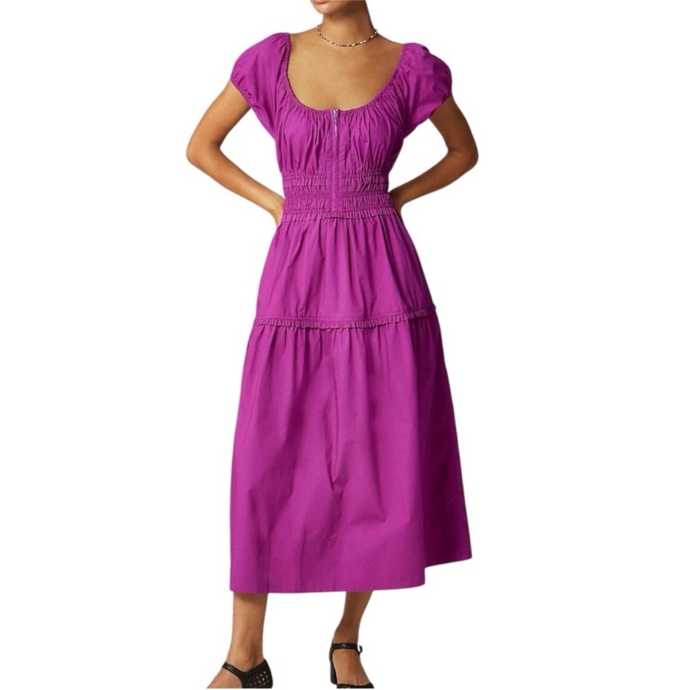 J. CREW Tiered Midi Cotton Poplin Fuchsia Dress Large